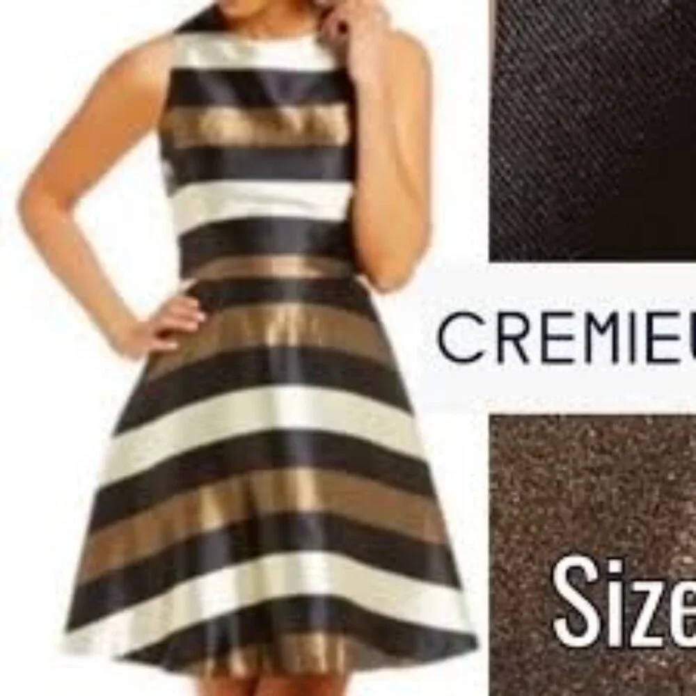 NWT Cremieux Cocktail Dress Striped Bronze Glitter Sleeveless Fit & Flare 12 - Picture 8 of 8